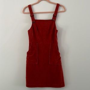 Topshop Red Corduroy Overall Dress